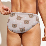 Cute Brown Bear Pattern Print Men's Swim Briefs