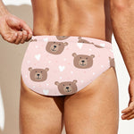 Cute Brown Bear Pattern Print Men's Swim Briefs
