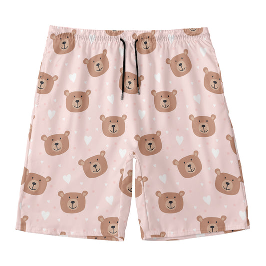 Cute Brown Bear Pattern Print Men's Swim Trunks