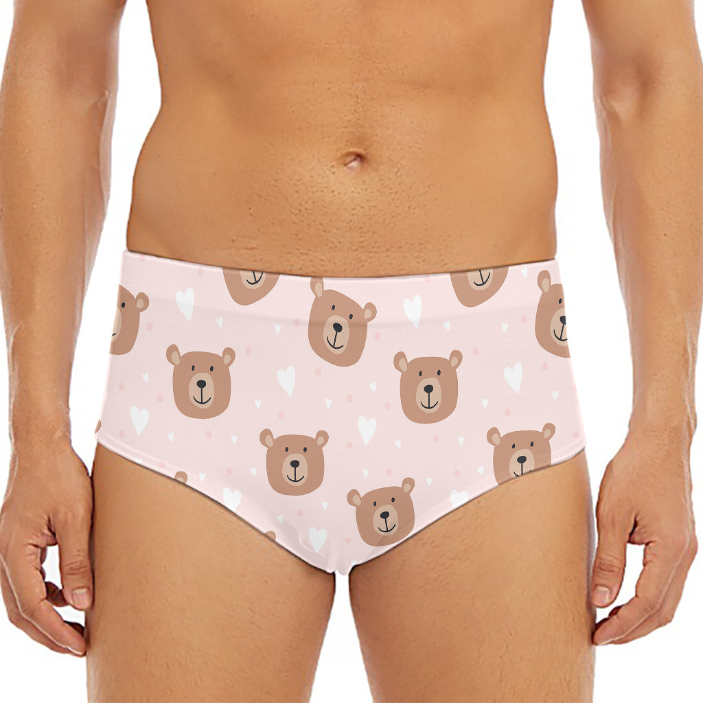 Cute Brown Bear Pattern Print Men's Triangle Swim Briefs