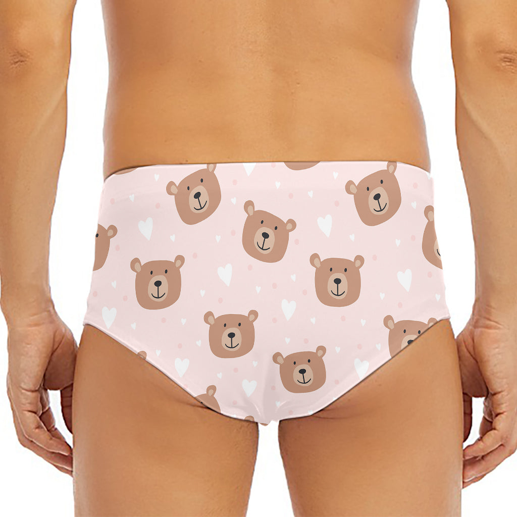 Cute Brown Bear Pattern Print Men's Triangle Swim Briefs
