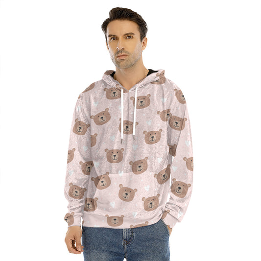 Cute Brown Bear Pattern Print Men's Velvet Pullover Hoodie