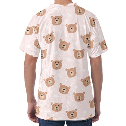 Cute Brown Bear Pattern Print Men's Velvet T-Shirt