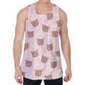 Cute Brown Bear Pattern Print Men's Velvet Tank Top