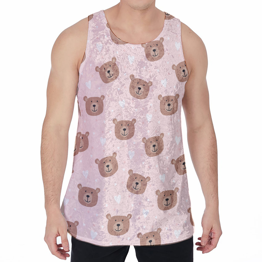 Cute Brown Bear Pattern Print Men's Velvet Tank Top