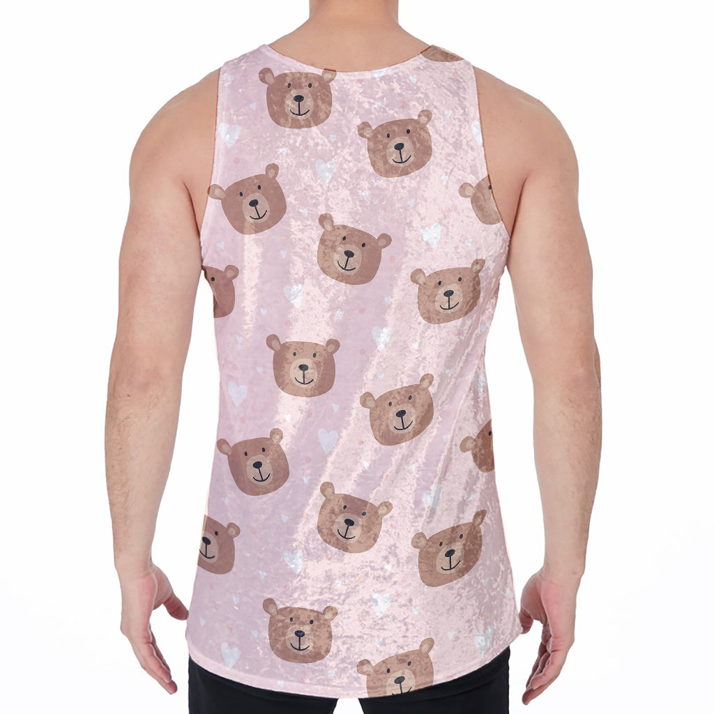 Cute Brown Bear Pattern Print Men's Velvet Tank Top