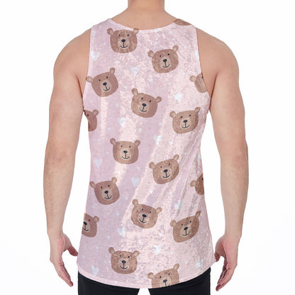 Cute Brown Bear Pattern Print Men's Velvet Tank Top