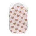 Cute Brown Bear Pattern Print Mesh Laundry Hamper