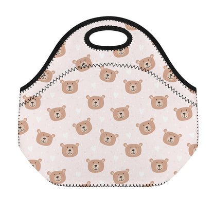 Cute Brown Bear Pattern Print Neoprene Lunch Bag