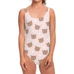 Cute Brown Bear Pattern Print One Piece Swimsuit