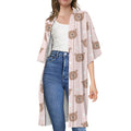 Cute Brown Bear Pattern Print Open Front Beach Cover Up