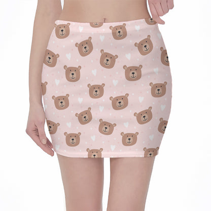 Cute Brown Bear Pattern Print Pencil Mini Skirt