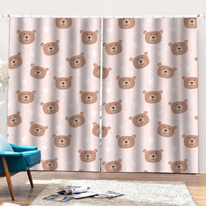 Cute Brown Bear Pattern Print Pencil Pleat Curtains