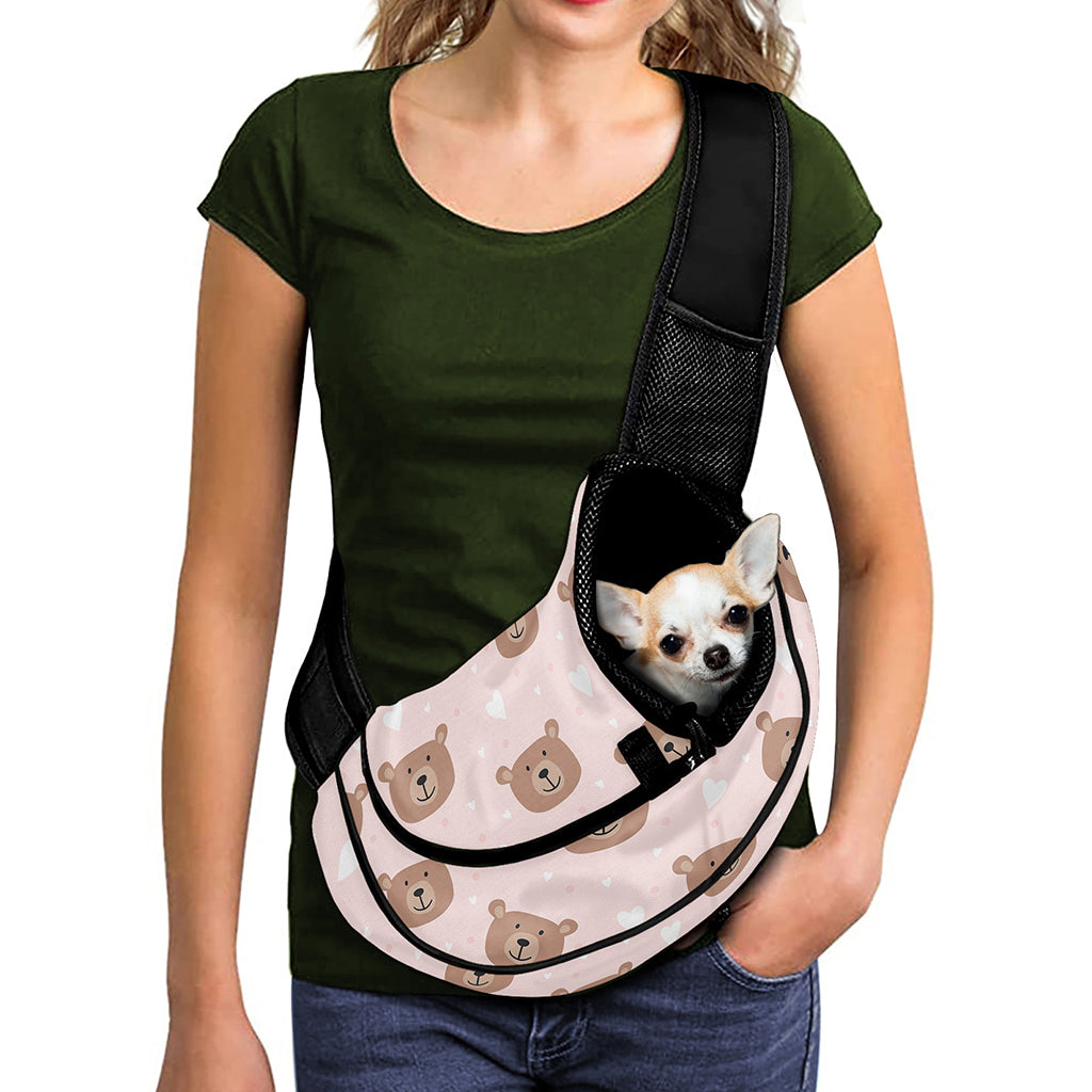 Cute Brown Bear Pattern Print Pet Sling Carrier