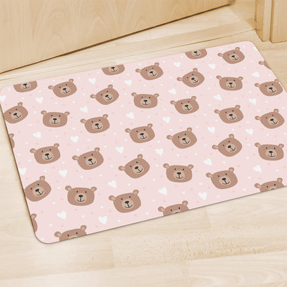 Cute Brown Bear Pattern Print Polyester Doormat