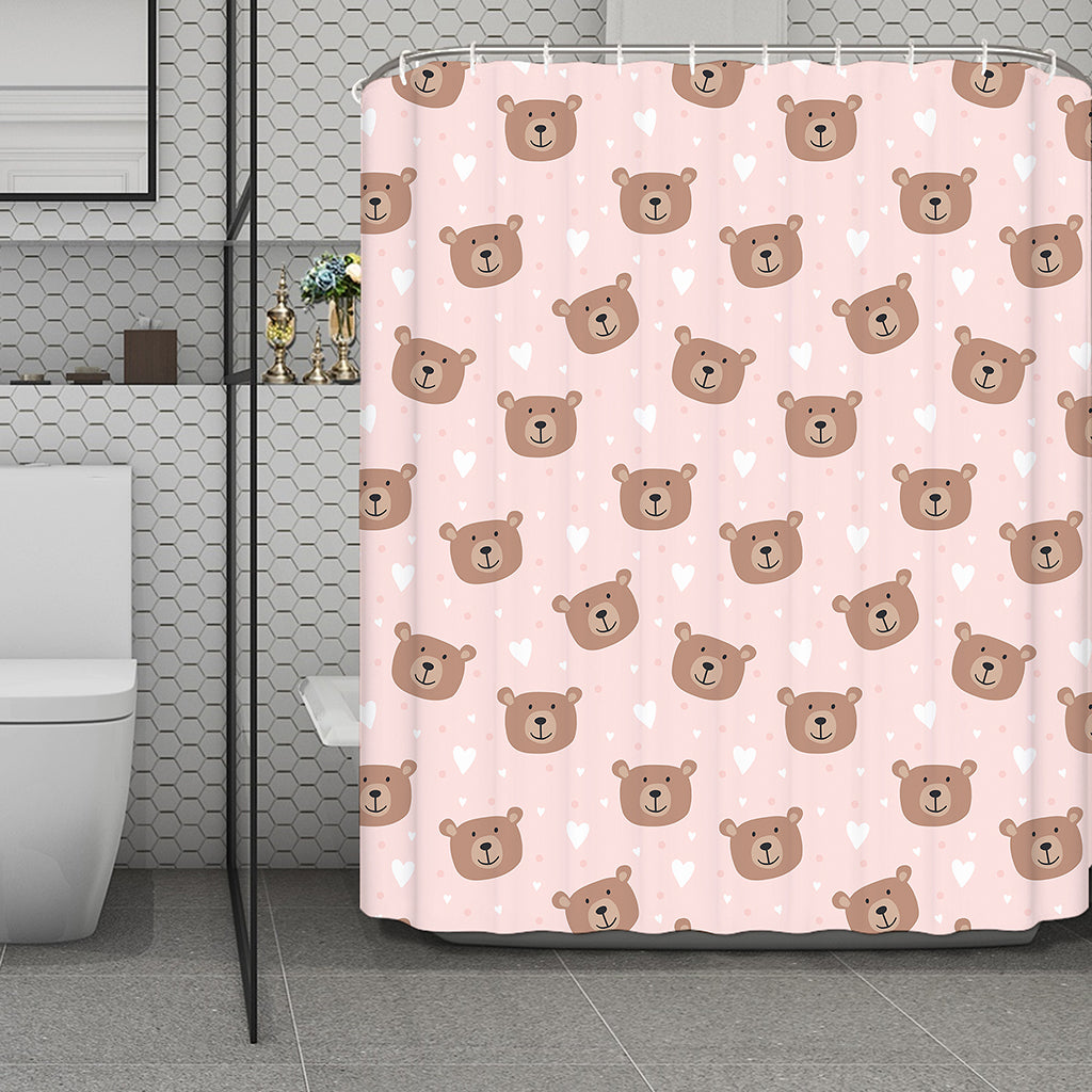 Cute Brown Bear Pattern Print Polyester Shower Curtain