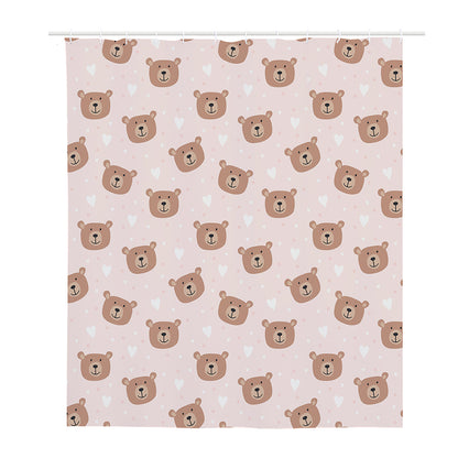 Cute Brown Bear Pattern Print Polyester Shower Curtain