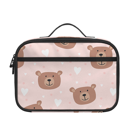 Cute Brown Bear Pattern Print Portable Lunch Bag
