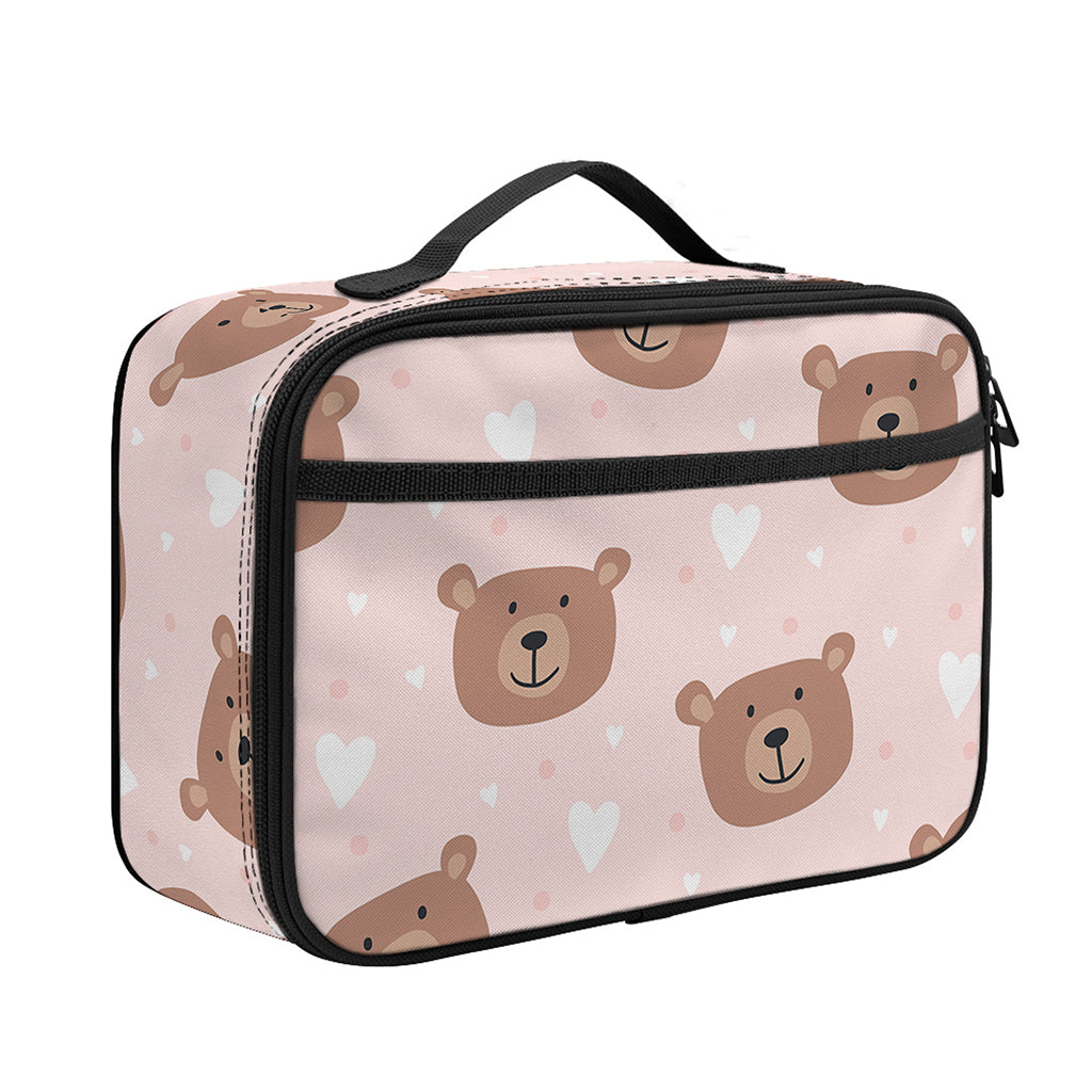 Cute Brown Bear Pattern Print Portable Lunch Bag