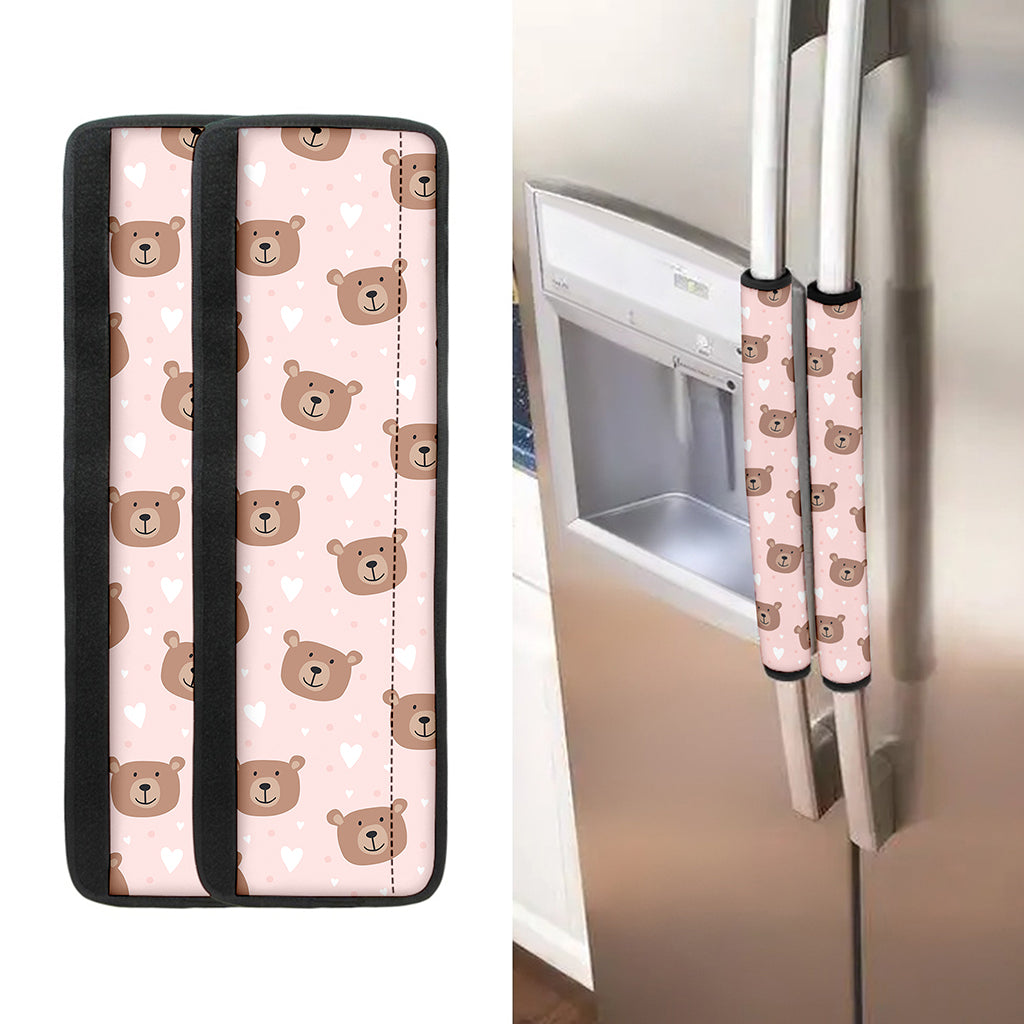 Cute Brown Bear Pattern Print Refrigerator Handle Covers