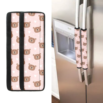 Cute Brown Bear Pattern Print Refrigerator Handle Covers