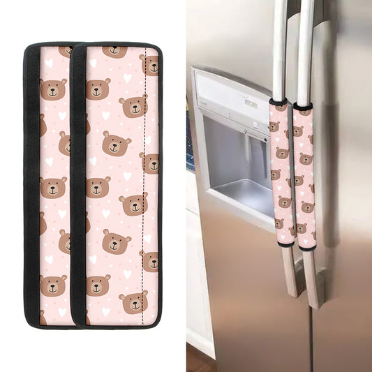 Cute Brown Bear Pattern Print Refrigerator Handle Covers