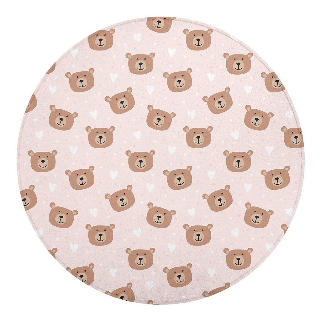 Cute Brown Bear Pattern Print Round Blanket