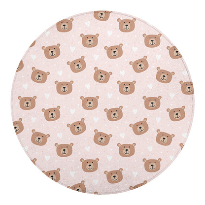 Cute Brown Bear Pattern Print Round Blanket