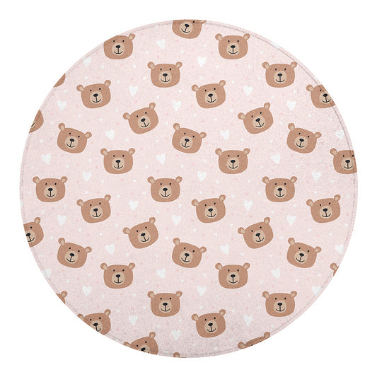Cute Brown Bear Pattern Print Round Blanket