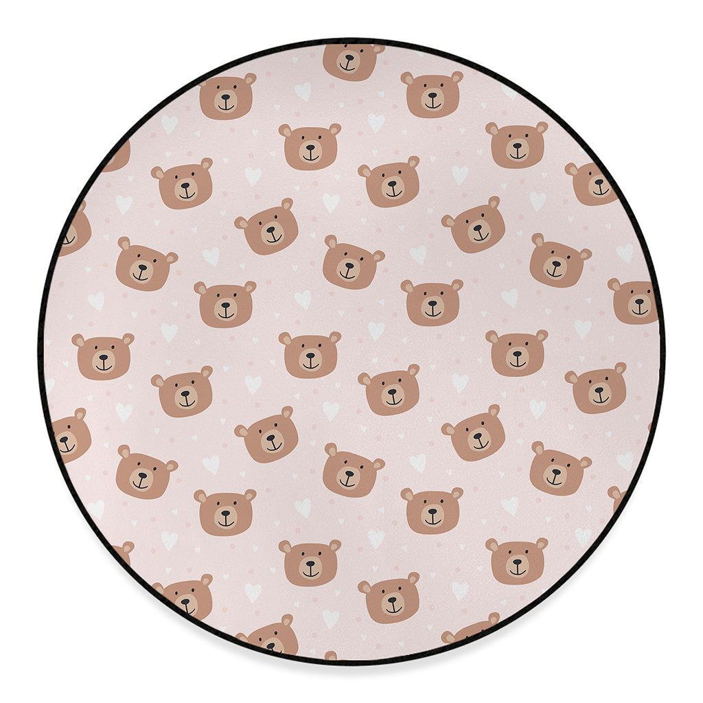 Cute Brown Bear Pattern Print Round Floor Mat