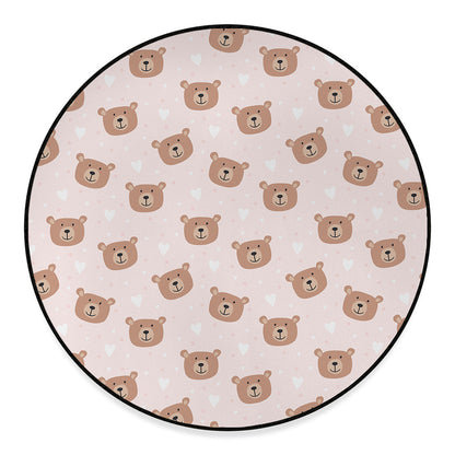 Cute Brown Bear Pattern Print Round Floor Mat