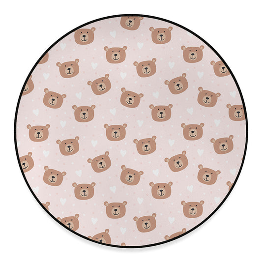Cute Brown Bear Pattern Print Round Floor Mat