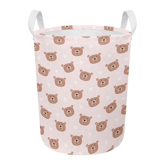 Cute Brown Bear Pattern Print Round Laundry Basket