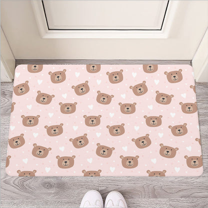 Cute Brown Bear Pattern Print Rubber Doormat