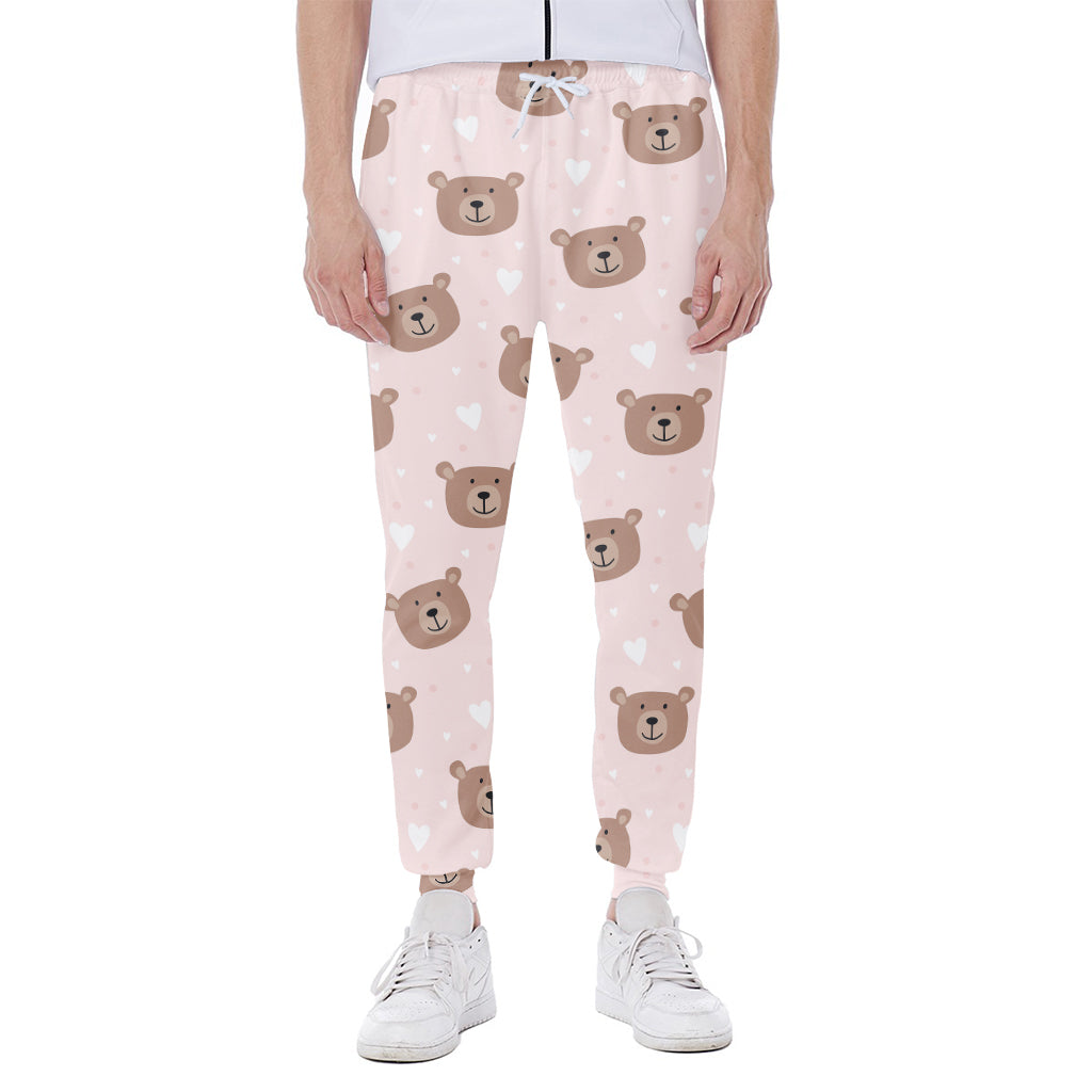 Cute Brown Bear Pattern Print Scuba Joggers