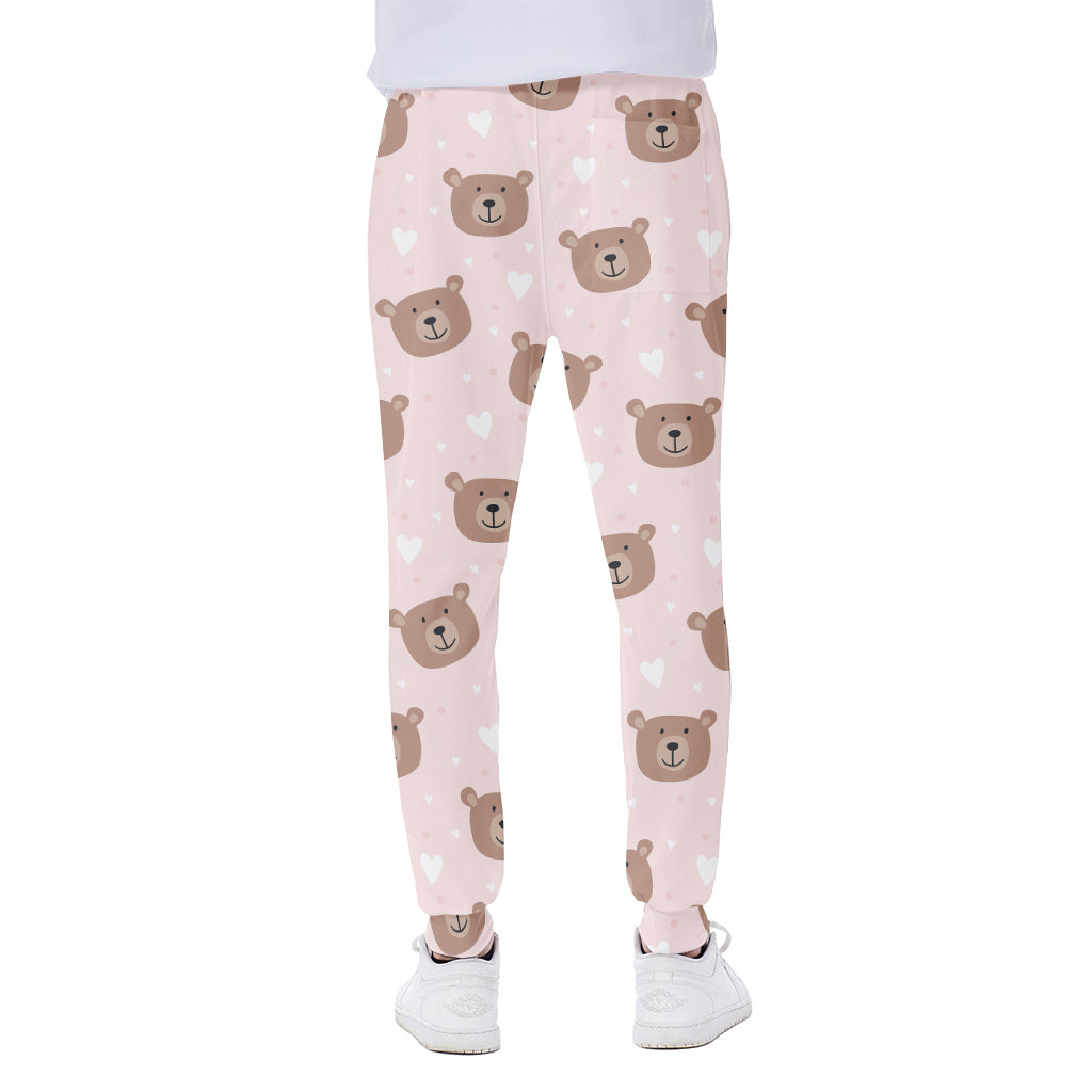 Cute Brown Bear Pattern Print Scuba Joggers