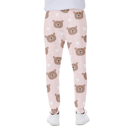 Cute Brown Bear Pattern Print Scuba Joggers