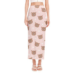 Cute Brown Bear Pattern Print Side Slit Maxi Skirt