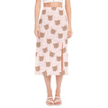 Cute Brown Bear Pattern Print Side Slit Midi Skirt