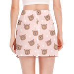 Cute Brown Bear Pattern Print Side Slit Mini Skirt