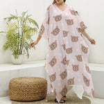 Cute Brown Bear Pattern Print Silk V-Neck Kaftan Dress