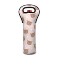 Cute Brown Bear Pattern Print Single Neoprene Wine Tote
