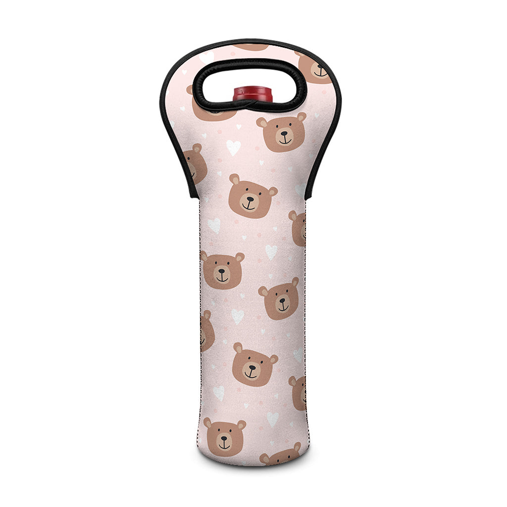 Cute Brown Bear Pattern Print Single Neoprene Wine Tote