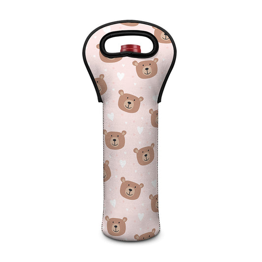 Cute Brown Bear Pattern Print Single Neoprene Wine Tote
