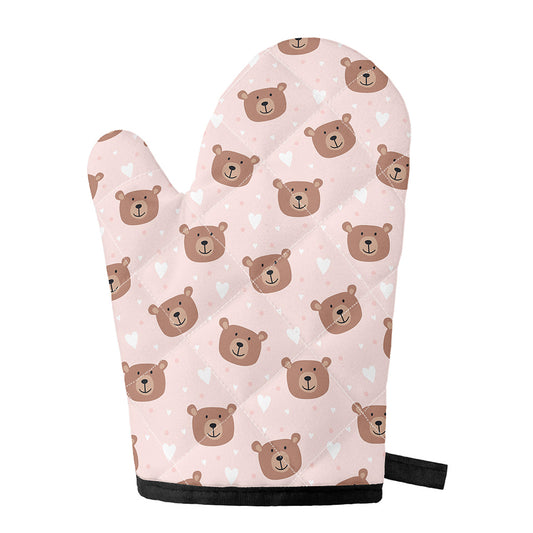 Cute Brown Bear Pattern Print Single Oven Mitt