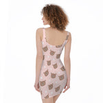 Cute Brown Bear Pattern Print Sleeveless Bodycon Dress