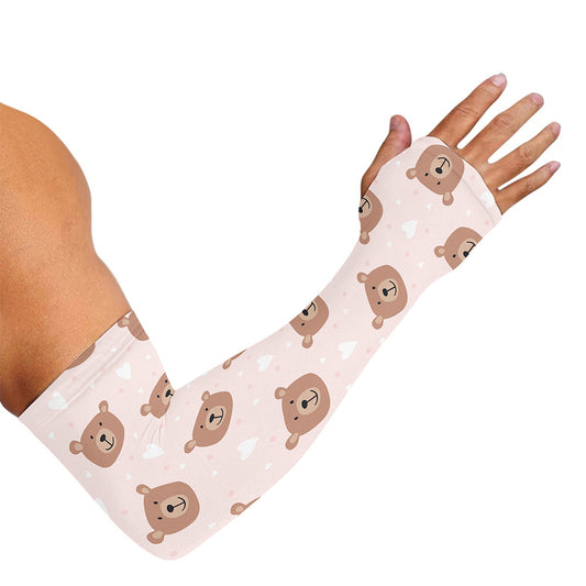 Cute Brown Bear Pattern Print Sun Protection Arm Sleeves