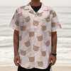 Cute Brown Bear Pattern Print Textured Short Sleeve Shirt