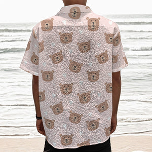 Cute Brown Bear Pattern Print Textured Short Sleeve Shirt