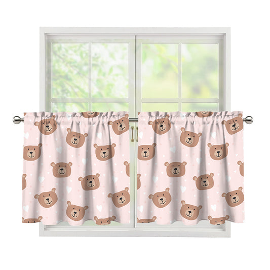 Cute Brown Bear Pattern Print Tier Curtains